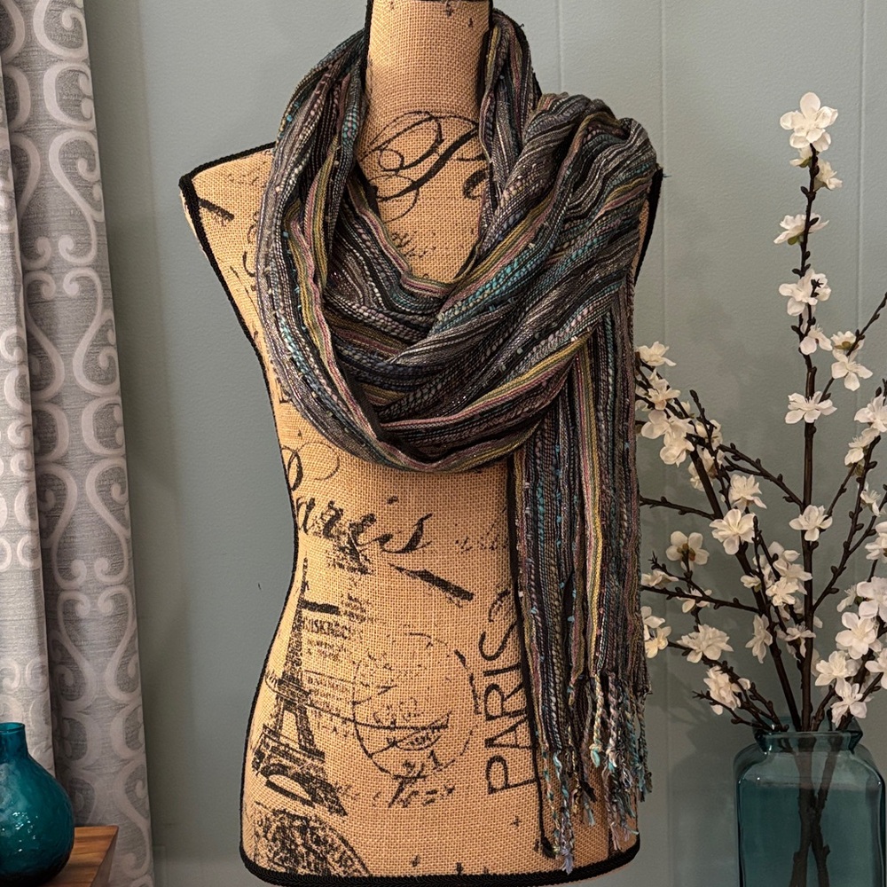 New York & Company Boho Multi-Colored Tasseled Scarf